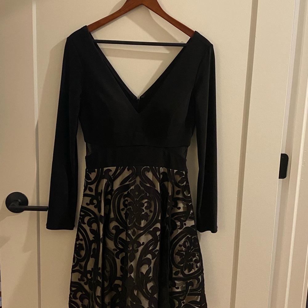 Xscape Black and Brown Long Sleeve Dress